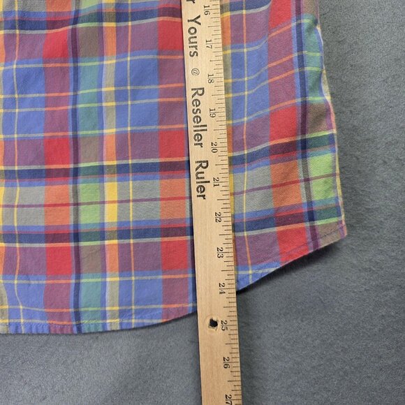 LL Bean Shirt Womens Medium Multicolor Plaid Madras Long Sleeve Preppy Casual - Picture 6 of 8